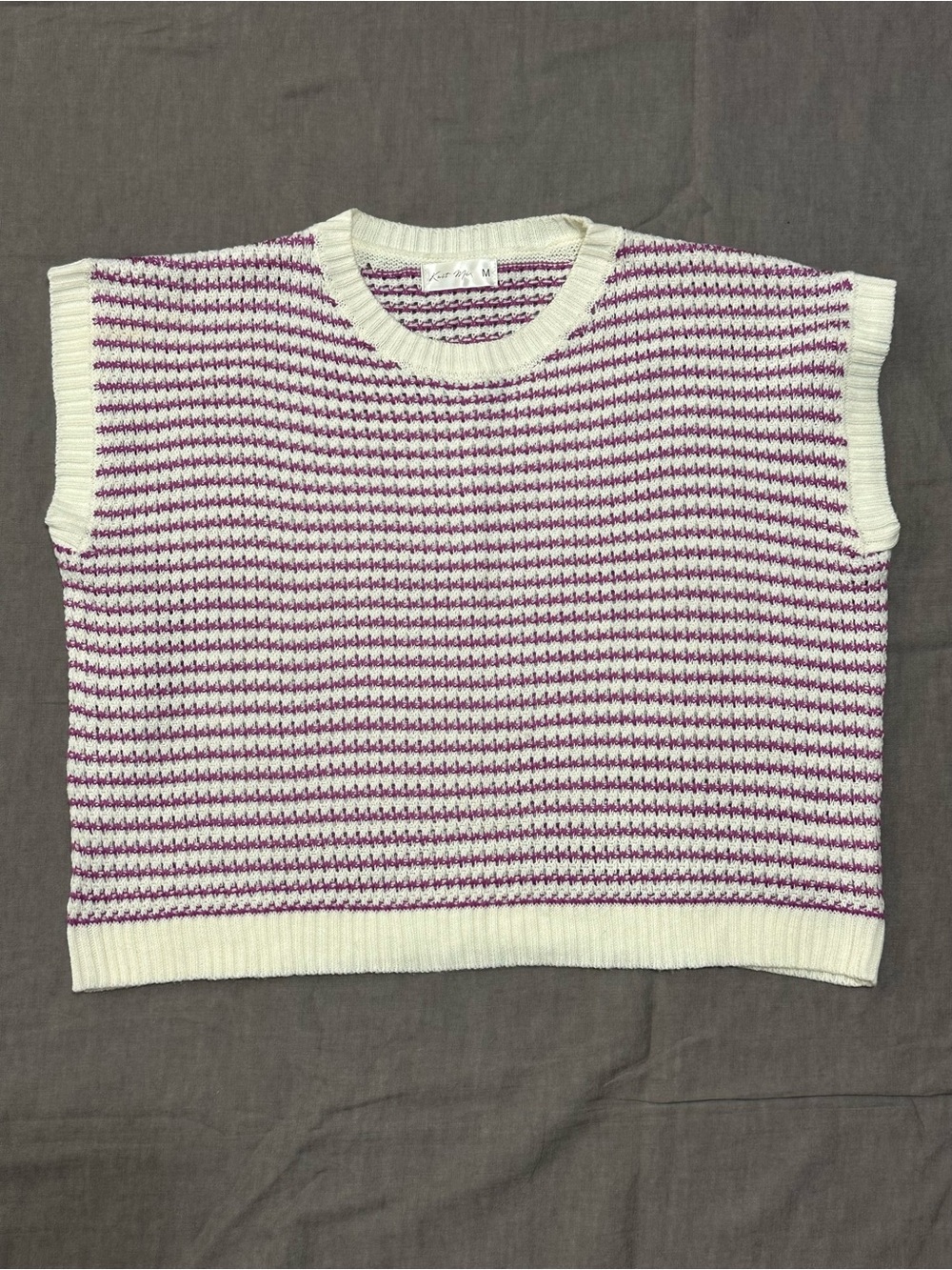 Knit Mix Striped Crewneck Sweater in Cream and Purple